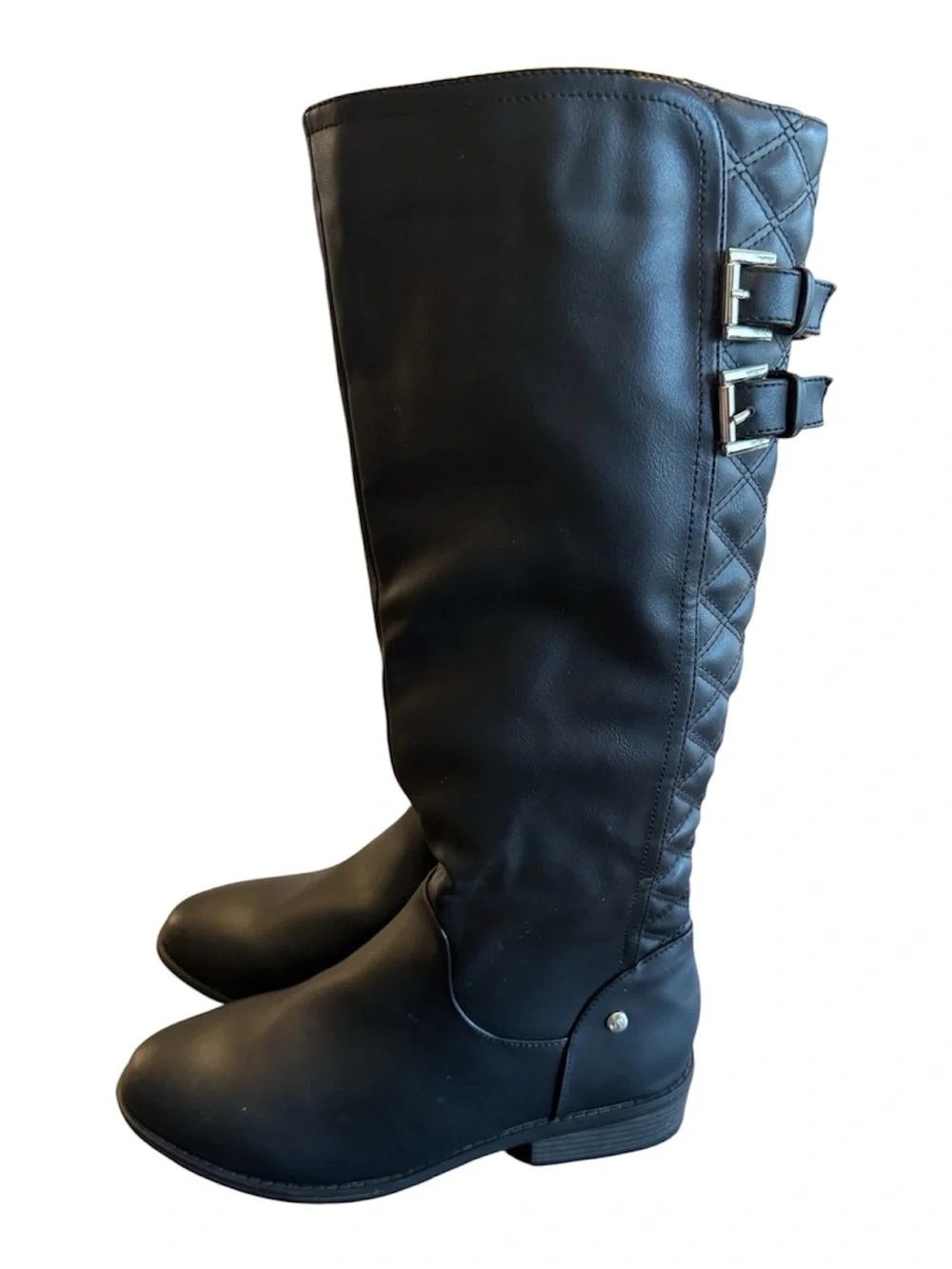 NWT GV-Hamlet Women's Black Quilted Tall Boots with Buckle Detail